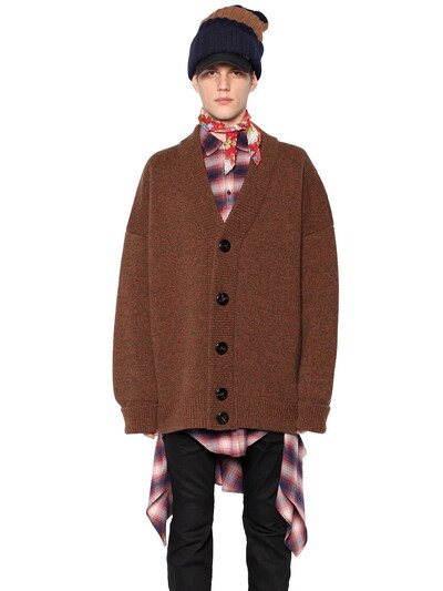 Dsquared2 Heavy Wool Oversized Cardigan In Light Brown