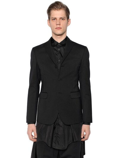 Dsquared2 Stretch Wool Jacket W/ Waistcoat Detail In Black