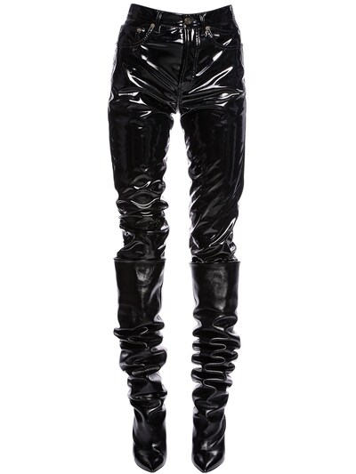 Saint Laurent Faux Patent Leather Pants In Black