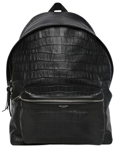 Saint Laurent Croc Embossed Leather Backpack, Black | ModeSens