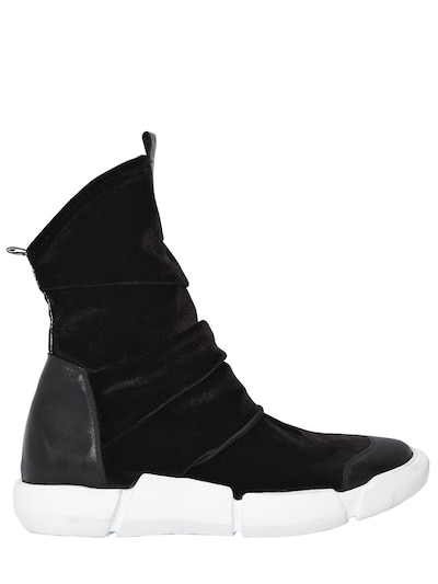 Elena Iachi 20mm Velvet & Leather Sneakers In Black