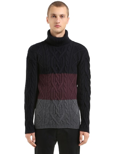 Antonio Marras Mixed Wool Turtle Neck Knit Sweater In Navy/red/grey