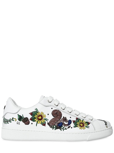 Dsquared2 10mm Embroidered Leather Sneakers In White/multi
