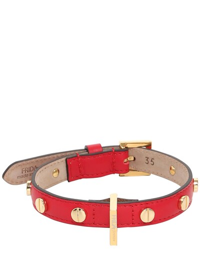 Frida Firenze Studded Leather Dog Collar In Red