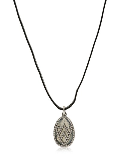 Jade Jagger Chevron Shield Diamond Pendant Necklace In Black