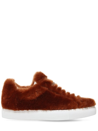 Jil Sander 20mm Merino Fur Sneakers In Brown