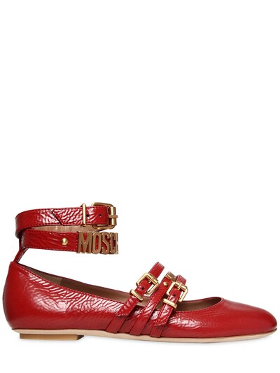 Moschino 10mm Logo Leather Ballerina Flats, Red In Red