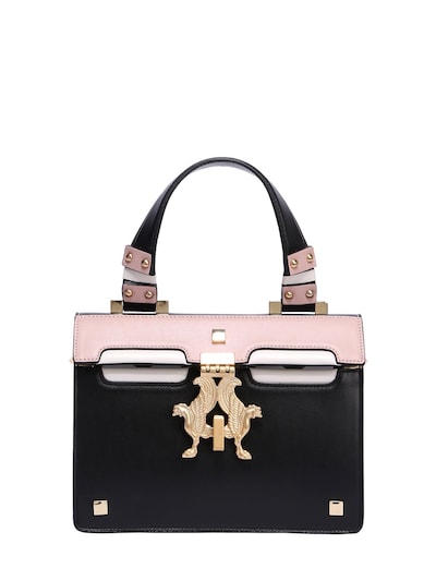Giancarlo Petriglia Mini Peggy Eyes Leather Top Handle Bag In Black/pink