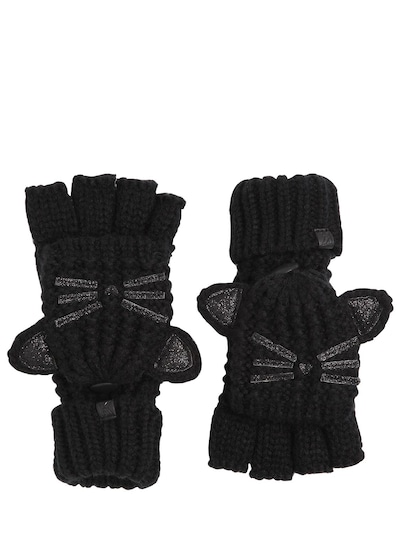 Karl Lagerfeld K/choupette Face Knit Mitten Gloves In Black