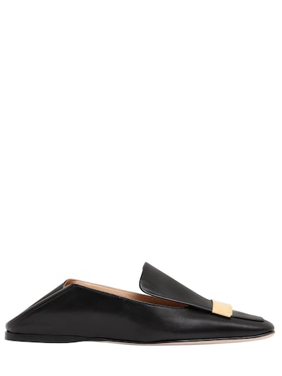 Sergio Rossi 10mm Metal Plaque Leather Loafers, Black In Black