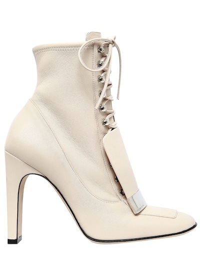 SERGIO ROSSI 105MM METAL PLAQUE LEATHER ANKLE BOOTS, OFF WHITE,66I0PQ004-OTE4MA2