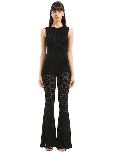 Cc By Camilla Cappelli Brushed Lace Stretch Flared Jumpsuit In Black