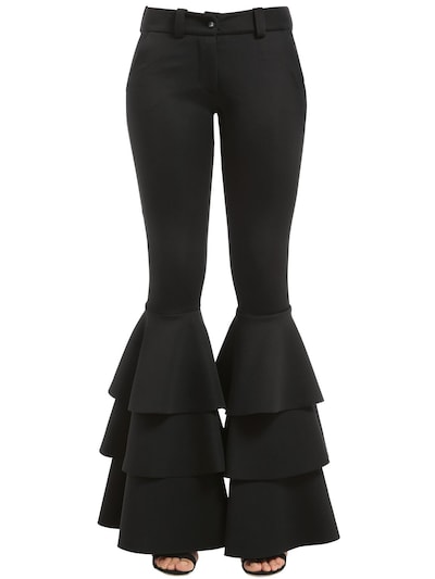 Cc By Camilla Cappelli Ruffled Flared Stretch Neoprene Pants In Black