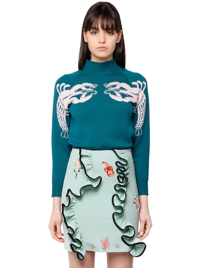 Vivetta Lobster Jacquard Wool Knit Sweater In Teal/pink | ModeSens