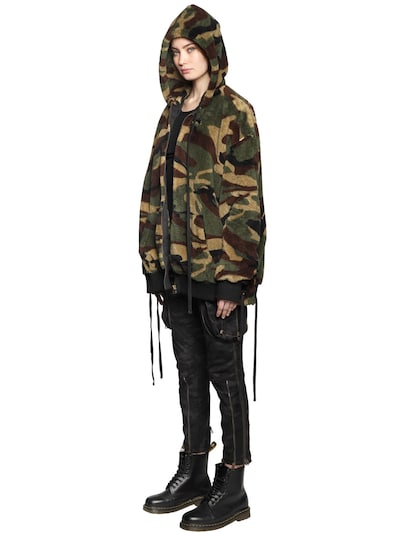 Faith Connexion Hooded Camouflage Bomber Jacket In Military Green