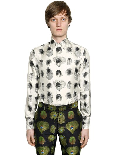 ALEXANDER MCQUEEN PEACOCK PRINTED SILK TWILL SHIRT,66I1UO013-OTA2Mw2