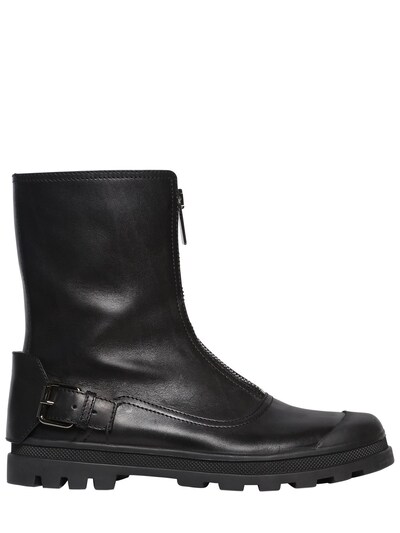 Diesel Front Zip Leather Boots In Black