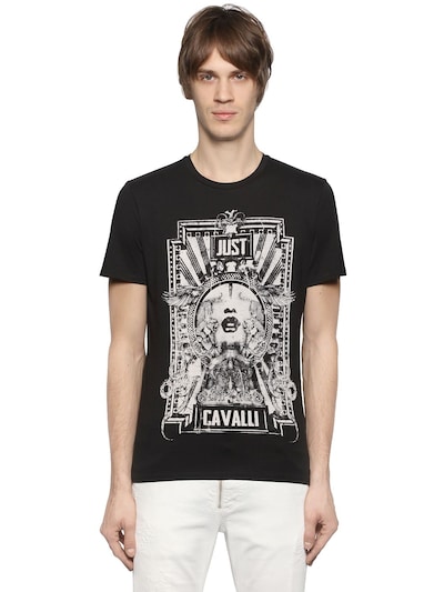 Just Cavalli Printed Cotton Jersey Shirt In Black