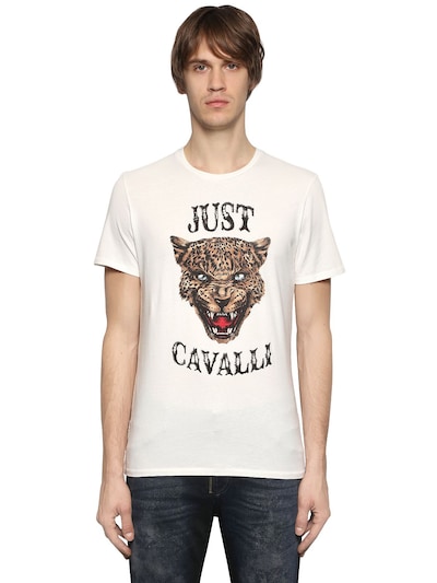 Just Cavalli Printed Cotton Jersey Shirt In White