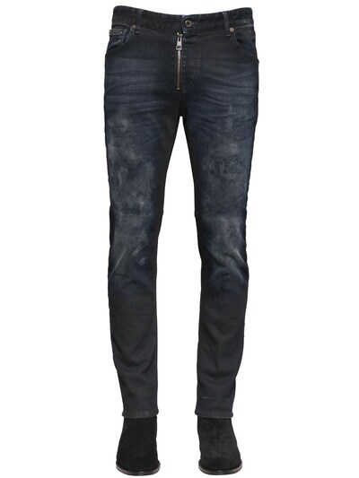 Just Cavalli 17cm Washed Stretch Denim Skinny Jeans In Blue