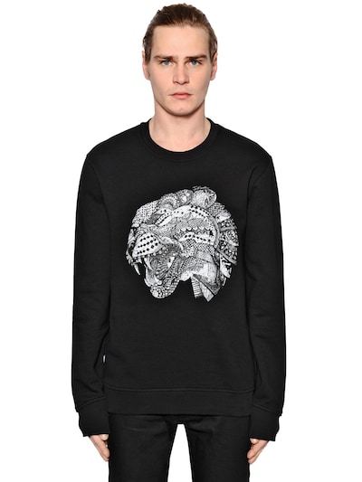 Just Cavalli Tiger Printed Cotton Sweatshirt W/ Zips In Black