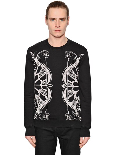 Just Cavalli Leopard Printed Cotton Sweatshirt In Black