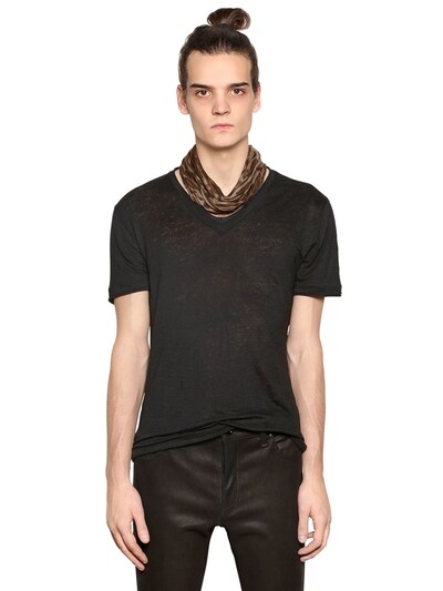 John Varvatos V Neck Linen Jersey T-shirt In Black