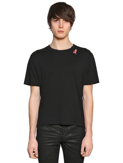 SAINT LAURENT SLOW KISSING COTTON JERSEY T-SHIRT, BLACK,66I25Z007-MTAwNA2