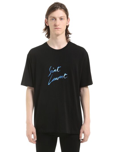 Saint Laurent Logo Print T-shirt in Blue for Men