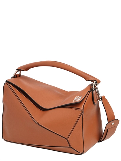 LOEWE MEDIUM PUZZLE LEATHER TOP HANDLE BAG, TAN