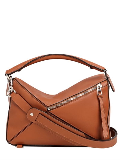 LOEWE MEDIUM PUZZLE LEATHER TOP HANDLE BAG, TAN