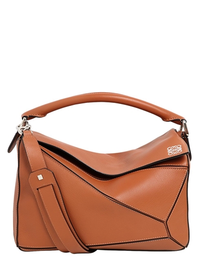 LOEWE MEDIUM PUZZLE LEATHER TOP HANDLE BAG, TAN