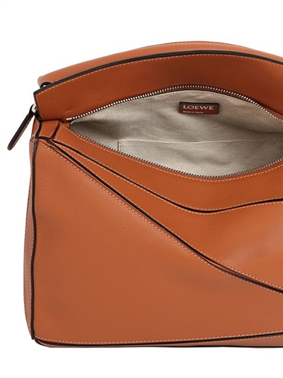 LOEWE MEDIUM PUZZLE LEATHER TOP HANDLE BAG, TAN