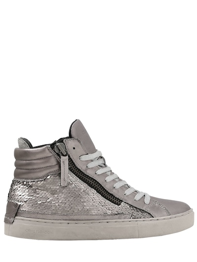 Crime 20mm Sequined Leather High Top Sneakers In Silver