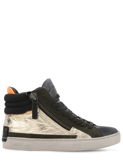 Crime 20mm Metallic Leather & Suede Sneakers In Gold,black