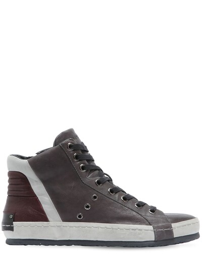 Crime Washed Leather High Top Sneakers In Grey