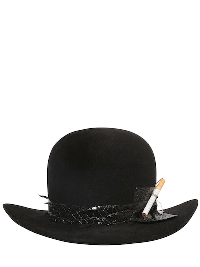 Move Fur Felt Bowler Hat W/ Cigarette Holder In Black