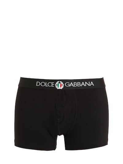 Dolce & Gabbana Logo弹力纯棉平角内裤 In Black