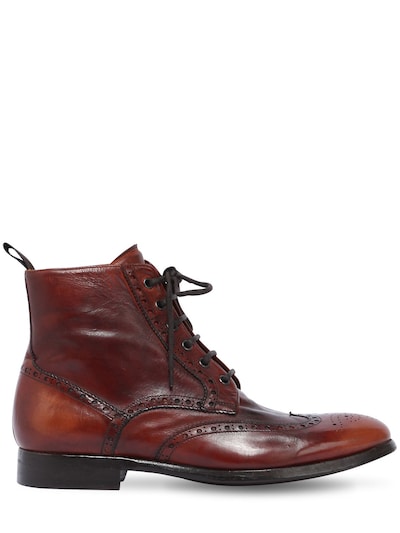 Rolando Sturlini Wing Tip Washed Leather Boots In Brown