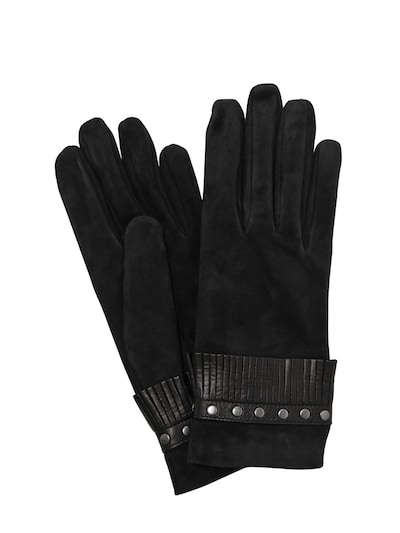 Mario Portolano Suede Gloves With Fringes & Studs In Black