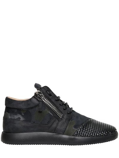 Giuseppe Zanotti Suede & Brushed Leather Running Sneakers In Black
