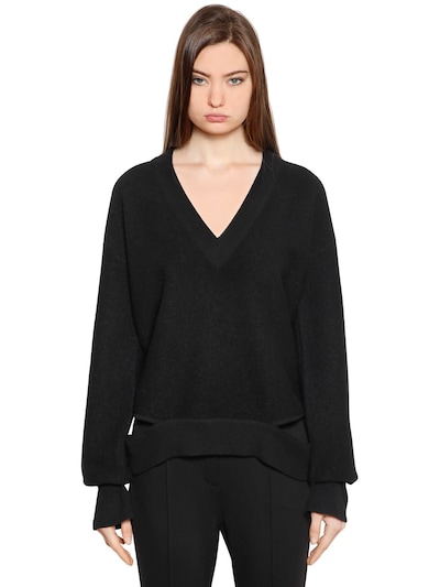 Designers Remix Bailee V Neck Wool Cutout Sweater In Black