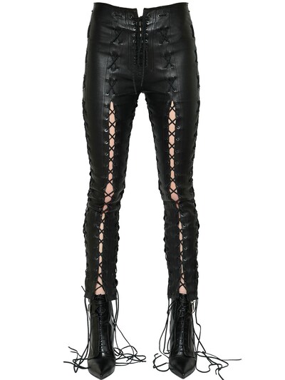 BEN TAVERNITI UNRAVEL PROJECT SKINNY LACE-UP STRETCH LEATHER trousers,66I4UV012-MTAwMA2
