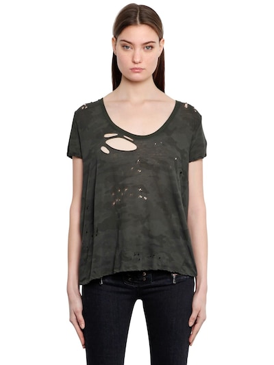 Ben Taverniti Unravel Project Basic Destroyed Cotton Jersey T-shirt In Military Green