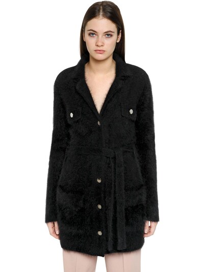 Emporio Armani Angora Wool Blend Cardigan Jacket In Black