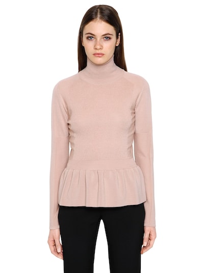 Emporio Armani Wool Sweater W/ Ruffled Hem In Pink
