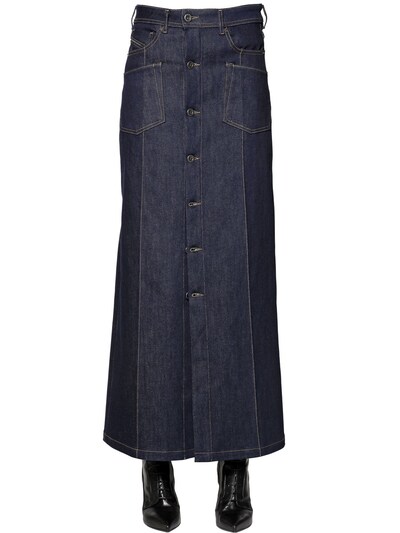 Diesel Button Long Denim Skirt In Dark Blue