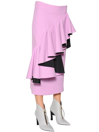 Marni Ruffled Cotton Viscose Crepe Skirt In Pink | ModeSens