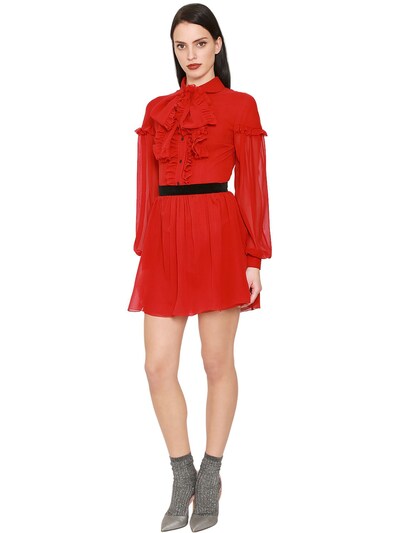Daniele Carlotta Ruffled Silk Georgette Mini Dress In Red