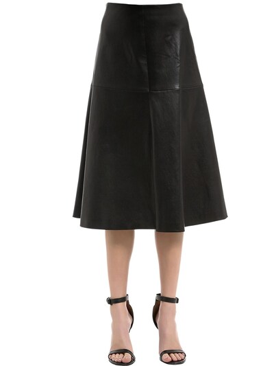 Rosetta Getty Flared Stretch Leather Midi Skirt In Black